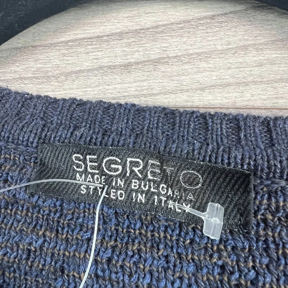 Segreto Sweater Men's XL Navy Blue Cotton Knitted Long Sleeve Crew Neck Pullover